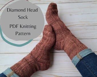 Diamond Head Socks Knitting Pattern, Knitting Pattern, Knit Socks Pattern, Sock Knitting Pattern, DIY Knit Pattern, Knit Tutorial, Knit Sock
