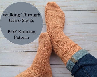 Walking Through Cairo Socks, Knitting Pattern, Knit Socks Pattern, Sock Knitting Pattern, DIY Knit Pattern, Knit Tutorial, Knit Socks, Knit