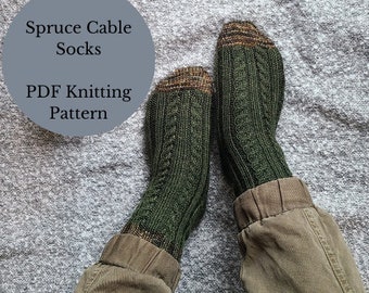 Spruce Cable Socks Pattern, Knitting Pattern, Knit Socks Pattern, Sock Knitting Pattern, DIY Knit Pattern, Knit Tutorial, Knit Socks, Sock