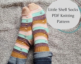 Little Shell Socks Pattern, Knitting Pattern, Knit Socks Pattern, Sock Knitting Pattern, DIY Knit Pattern, Knit Tutorial, Knit Socks, Knit