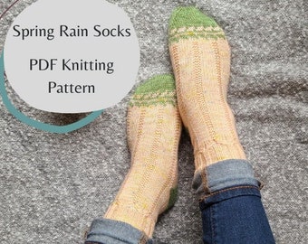 Spring Rain Socks Pattern, Knitting Pattern, Knit Socks Pattern, Sock Knitting Pattern, DIY Knit Pattern, Knit Tutorial, Knit Socks, Knit