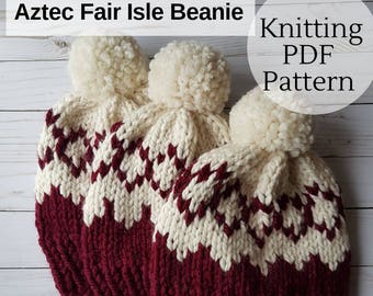 Fair Isle Knitting Pattern, Knitting Pattern, Fair Isle Beanie Pattern, Beanie Knitting Pattern, DIY Knit Pattern, Knit Tutorial, Knit