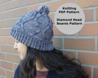 Diamond Head Beanie Knitting Pattern, Knitting Pattern, Knit Beanie Pattern, Knit Toque Pattern, DIY Knit Pattern, Knit Tutorial, Knit Hat