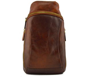 Genuine Leather Mono-Shoulder Strap Backpack for Man