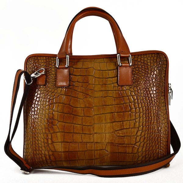 Genuine Leather Woman Briefcase Crocodile Printed