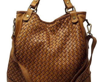 Genuine Leather Shopper Bag with Braiding