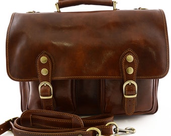 Business Briefcase in Genuine Leather 2 compartments