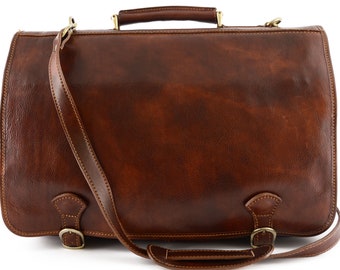 Business Briefcase in Genuine Leather 2 Compartments and 2 Pockets