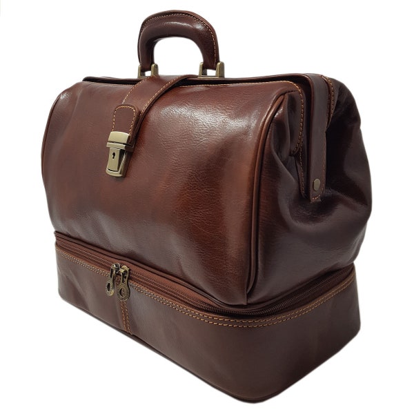 Doctor Bag in Genuine Leather with Double Bottom Tuscan Leather Florence