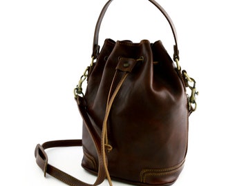 Leather Bucket Shape Handbag