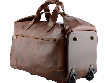 Genuine Leather Trolley Travel Bag