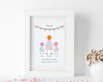 Gepersonaliseerde waarderingslijst voor leraren: bedankcadeau knop familie