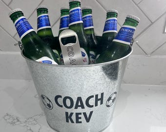 Coach Gift / personalised bottle opener & beer bucket / end of season / football / hockey / rugby (beer not included!)