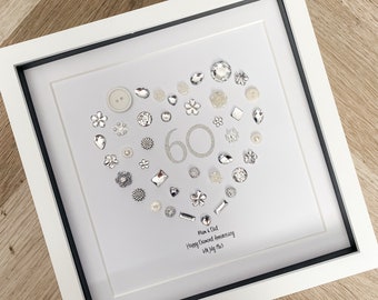 60th DIAMOND WEDDING ANNIVERSARY personalised button picture /any year/ruby/emerald/25th