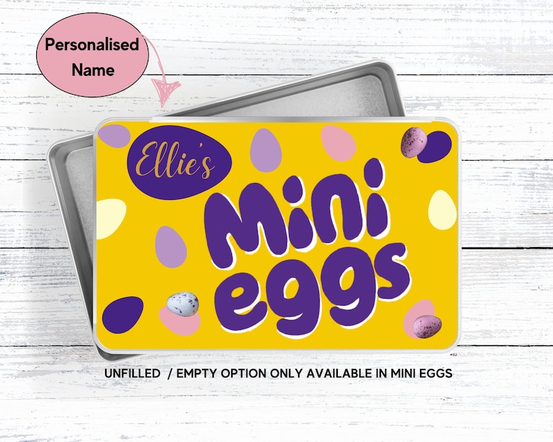 Personalised CREME EGG tin / Birthday /Easter /Valentine/Thinking of you / celebration / Stocking Filler /Secret Santa /Chocolate lover gift Mini Eggs