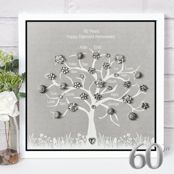 60th Wedding Anniversary Family Tree  Framed gift  / DIAMOND WEDDING / personalised / wedding anniversary