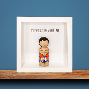 ROCKY themed VALENTINE hand painted peg doll framed gift /PT/Boxer
