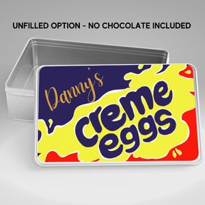 Personalised CREME EGG tin / Birthday /Easter /Valentine/Thinking of you / celebration / Stocking Filler /Secret Santa /Chocolate lover gift image 2