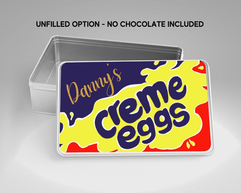 Personalised CREME EGG tin / Birthday /Easter /Valentine/Thinking of you / celebration / Stocking Filler /Secret Santa /Chocolate lover gift image 2