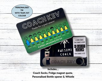 Personalised Coach Gift Tin: Socks, Whistle, Bottle Opener & Magnet