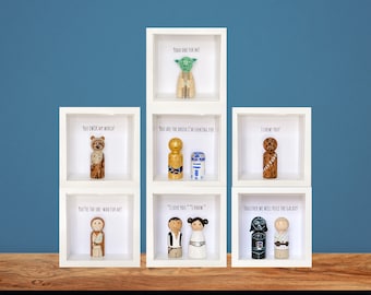 Star Wars VALENTINE hand painted wooden peg doll framed gift