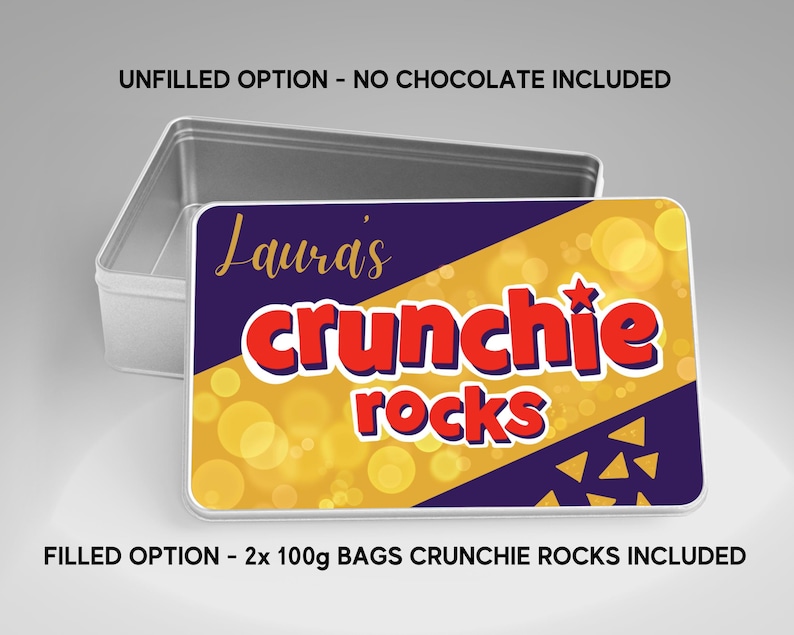 Personalised CREME EGG tin / Birthday /Easter /Valentine/Thinking of you / celebration / Stocking Filler /Secret Santa /Chocolate lover gift Crunchie Rocks