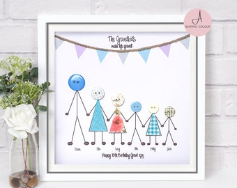 FAMILY Personalised button people frame / Xmas gifts / grandparents /