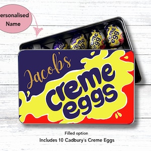 Personalised CREME EGG tin / Birthday /Easter /Valentine/Thinking of you / celebration / Stocking Filler /Secret Santa /Chocolate lover gift Creme Eggs