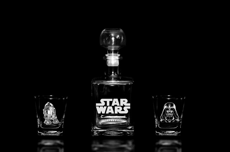 STAR WARS Glass Whiskey decanter Set 17 oz. & glasses Xmas Etsy