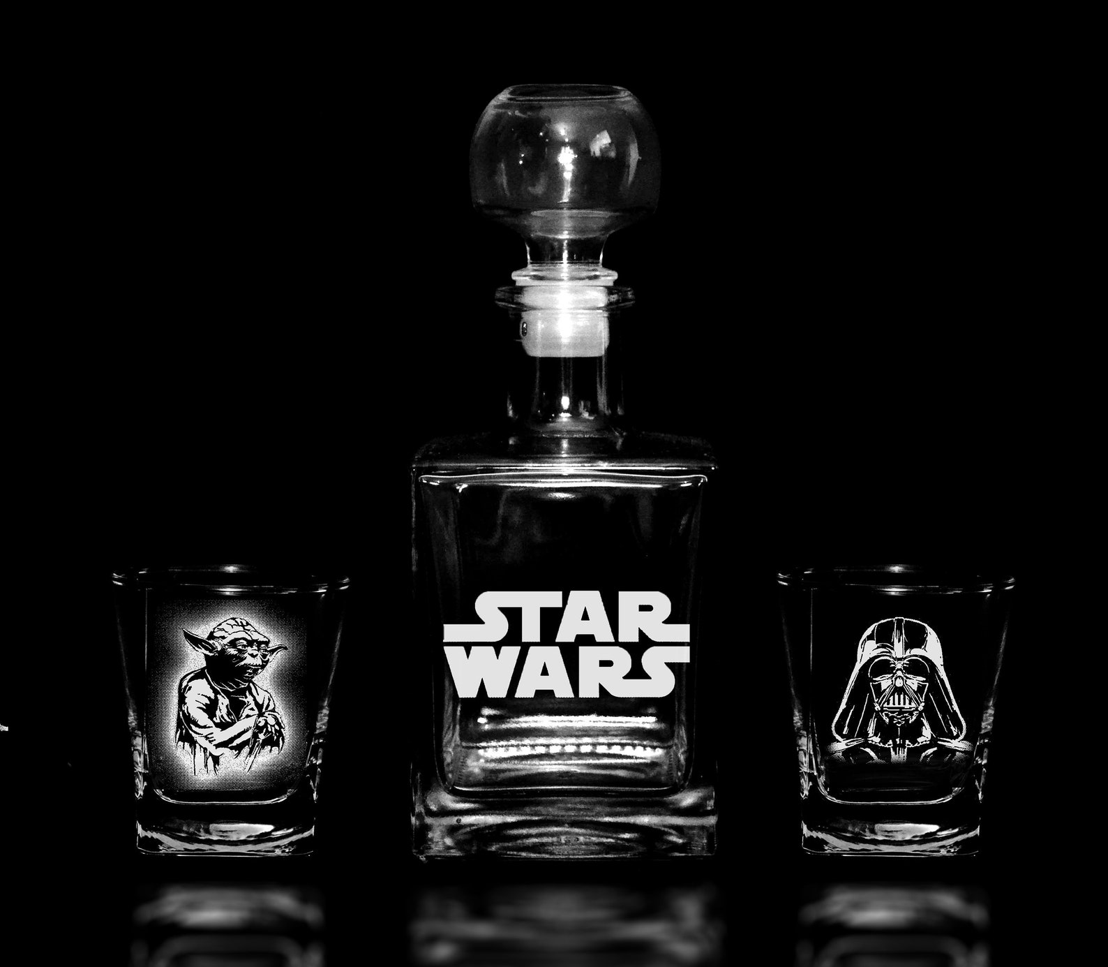STAR WARS Glass Whiskey decanter Set 17 oz. & glasses Xmas Etsy