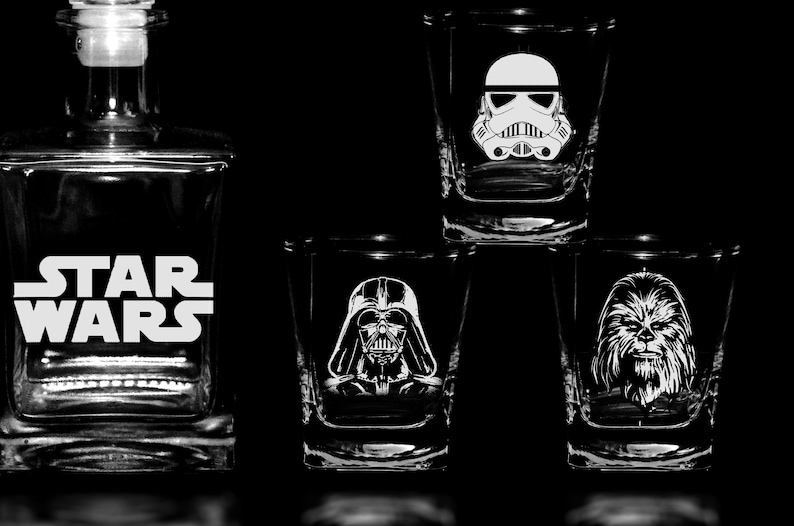 STAR WARS Glass Whiskey decanter Set 17 oz. & glasses Xmas Etsy