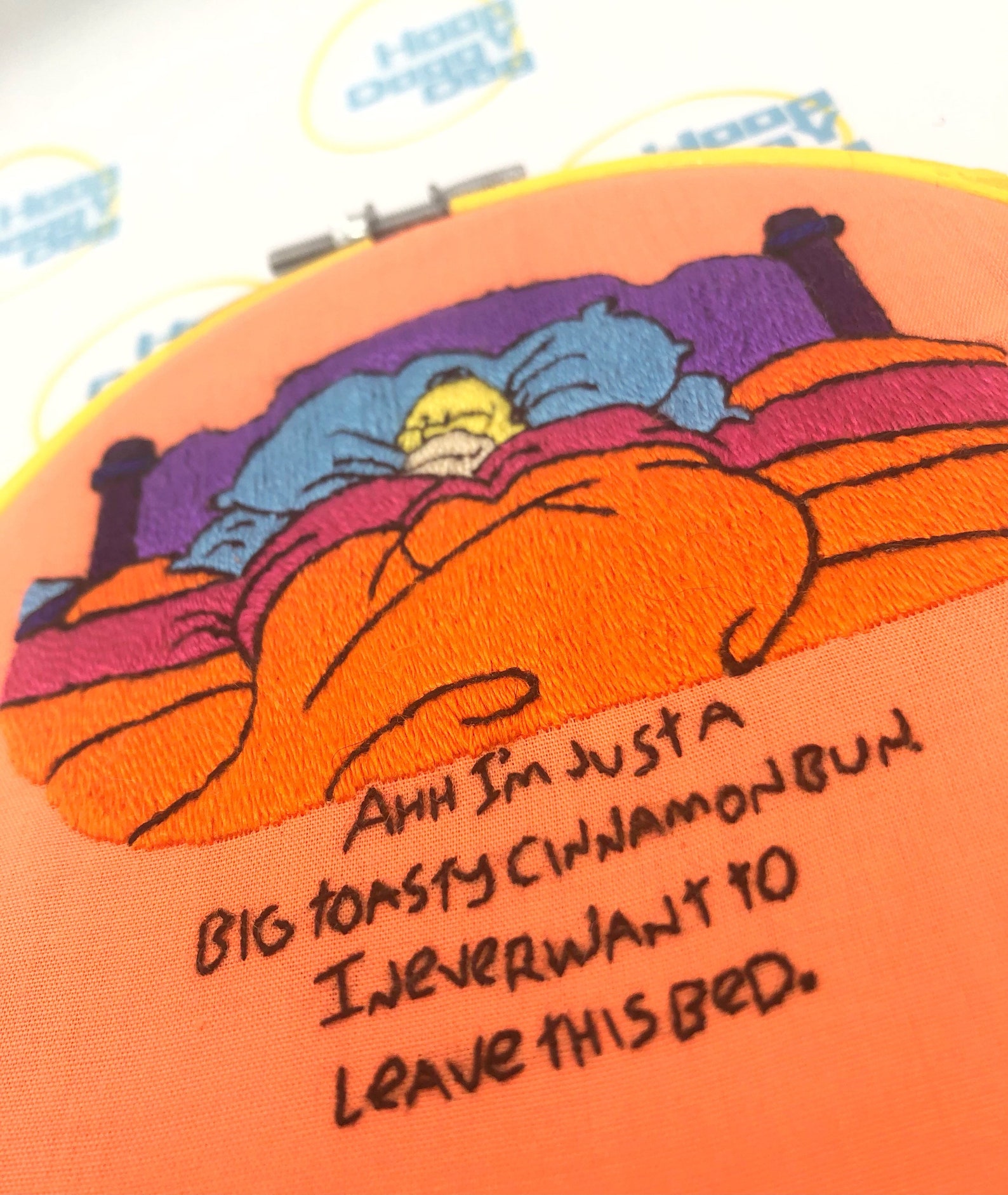 Big toasty cinnamon bun embroidery hoop art Homer Simpson Etsy