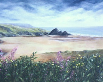 Three Cliffs Bay, card from an original painting by Ingrid Hill. blank card, sea, beach, blank greeting card, coast, seaside, greetings card