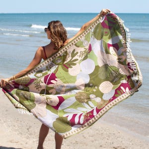 Beach towel 100x200cm Leaves green