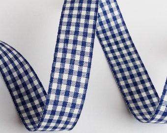 Checkered Vichy Ribbon, GINGHAM, 2.5 cm, Blue and White
