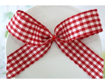 Gingham Ribbon 1 inch, red white checkered