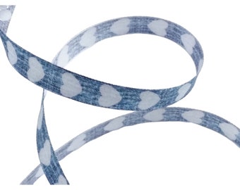 Heart Ribbon, 15mm, blue and white Hearts, Valentins Day, Wedding, Gift wrapping, Decoration, 100% Polyester