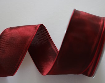 Taffeta Ribbon, burgundy, 6 cm, wired edge