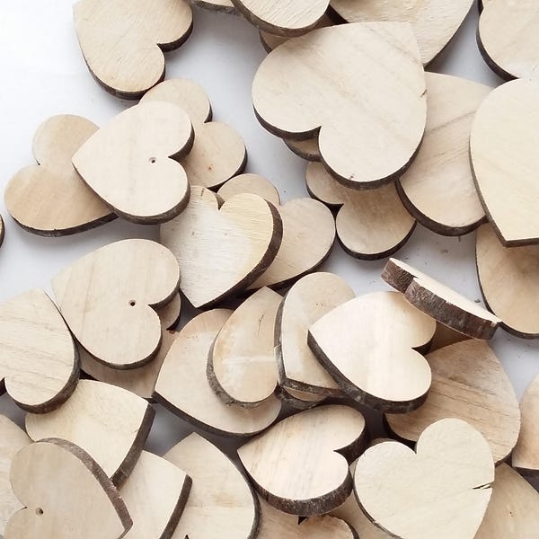 Hearts - Wooden Hearts - 50 x 50 mm - Wood figures, Heart shape, mini figueres, wooden cuts,  Wedding, Valentins Day, Birthday, Baby Shower