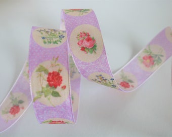 Ribbon with Flowers, 25mm, 1 inch,  violet