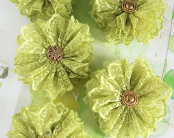 Fabric Flower made of Lace, green Lace Flower