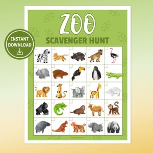 Zoo Scavenger Hunt Printable for Kids - Animal Scavenger hunt - Outdoor Scavenger Hunt - Activity Family Zoo Trip - Instant Download