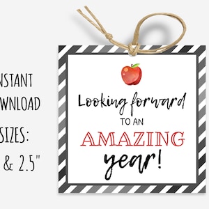 Looking forward to an amazing year tag, Back to school tag, first day of school tag, instant download, square gift tag, printable cookie tag