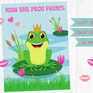 Princess Party Game, Kiss the Frog, DIY Party Game, Pin the Lips on the Frog, Printable PDF, Instant Download, Birthday Game
