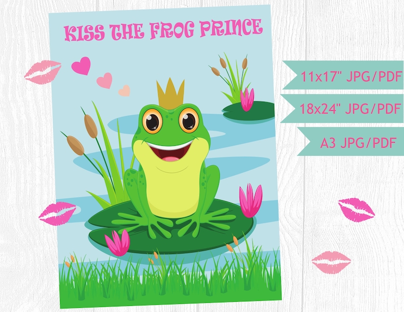 Princess Party Game, Kiss the Frog, DIY Party Game, Pin the Lips on the ...