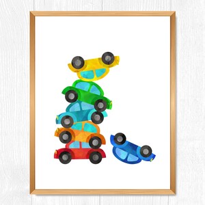 Automobili in cima a vicenda, auto Wall Art, auto Poster stampabile, Nursery Room Art, ragazzi Decor, Instant Download, Poster di sala giochi per bambini