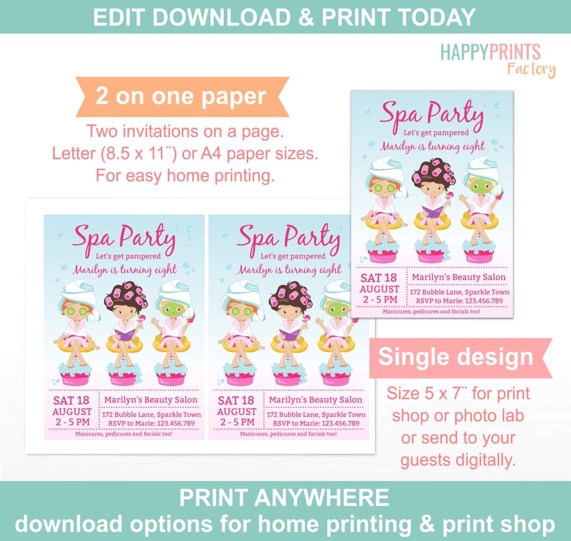 Spa Party Invitation Spa Invite Beauty Party Invitation Spa - Etsy