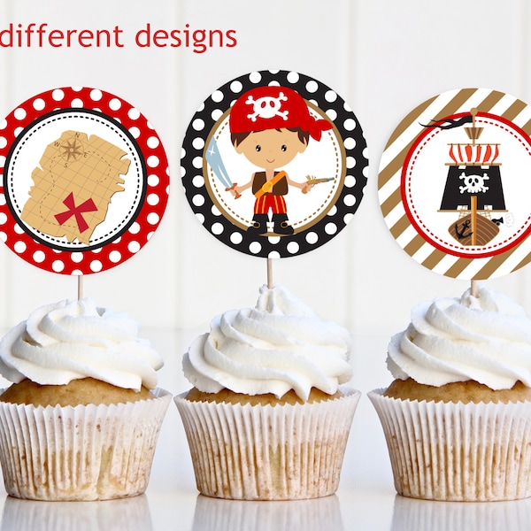 Pirate Cupcake Toppers, Birthday Tags Pirates, Printable Toppers,