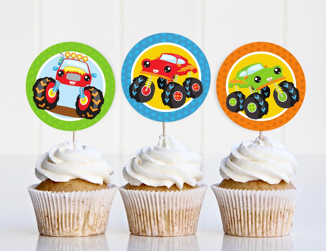Monster Truck Cupcake Toppers, Monster Truck Birthday Party Decorations ...