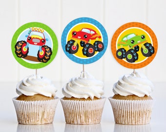 Monster Truck Cupcake Toppers, Monster Truck Birthday Party Decorations, Printable Toppers, Tags, Stickers, Instant Download